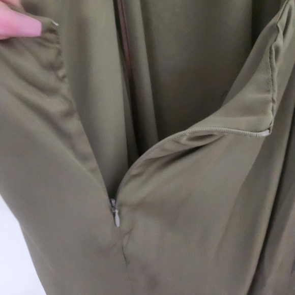 Zara Olive Light Green Satin Deep V Backless Tie-Up Lined Dress NEW - Picture 11 of 13